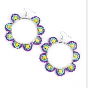 Groovy Gardens Yellow Paparazzi Purple, Yellow & Teal Flower Hoop Earrings